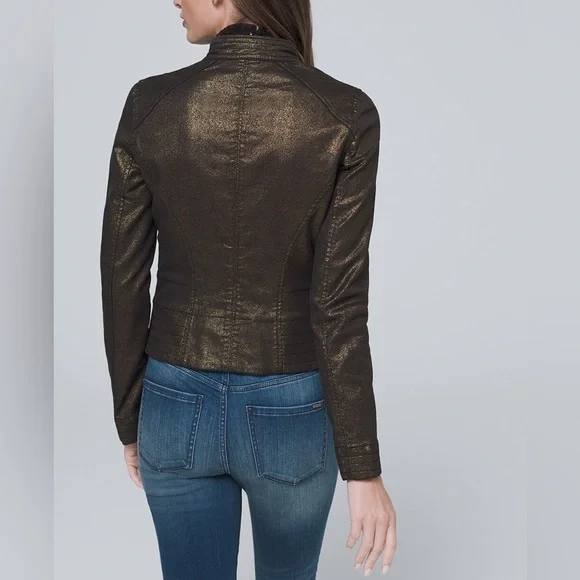 WHITE HOUSE BLACK MARKET | Coated Metallic Gold Band Jacket SOLD OUT Size 2 - Picture 5 of 9